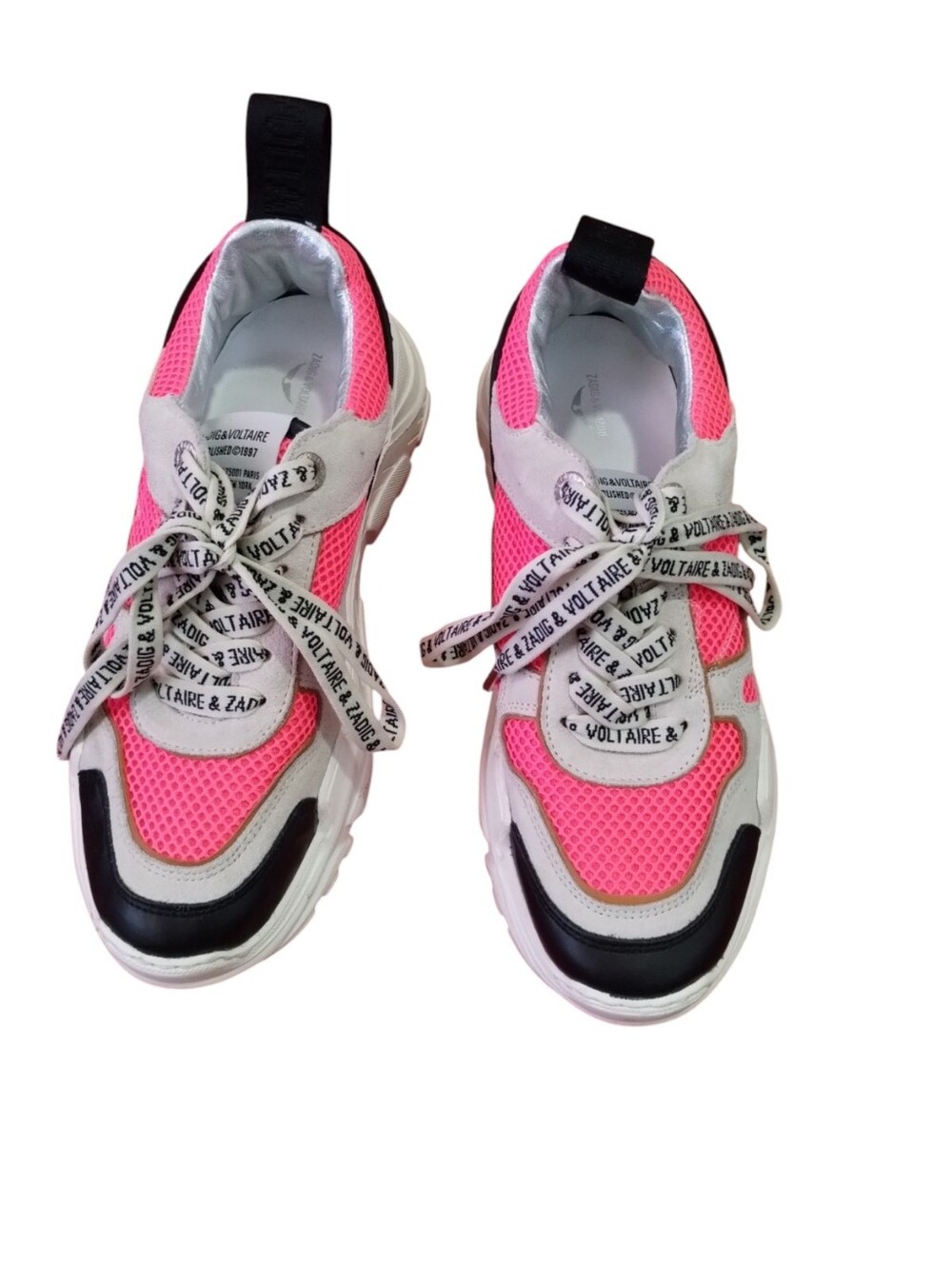 Zadig & Voltaire Future Sneaker Chunky Neon Pink Mesh Sneakers Women's 8 Lace Up - Picture 3 of 5